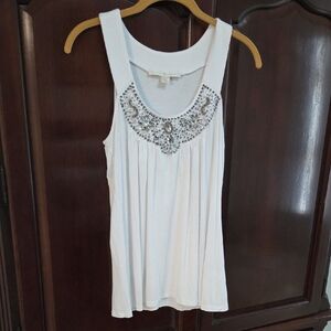 Boston Proper White Embellished Tank Top